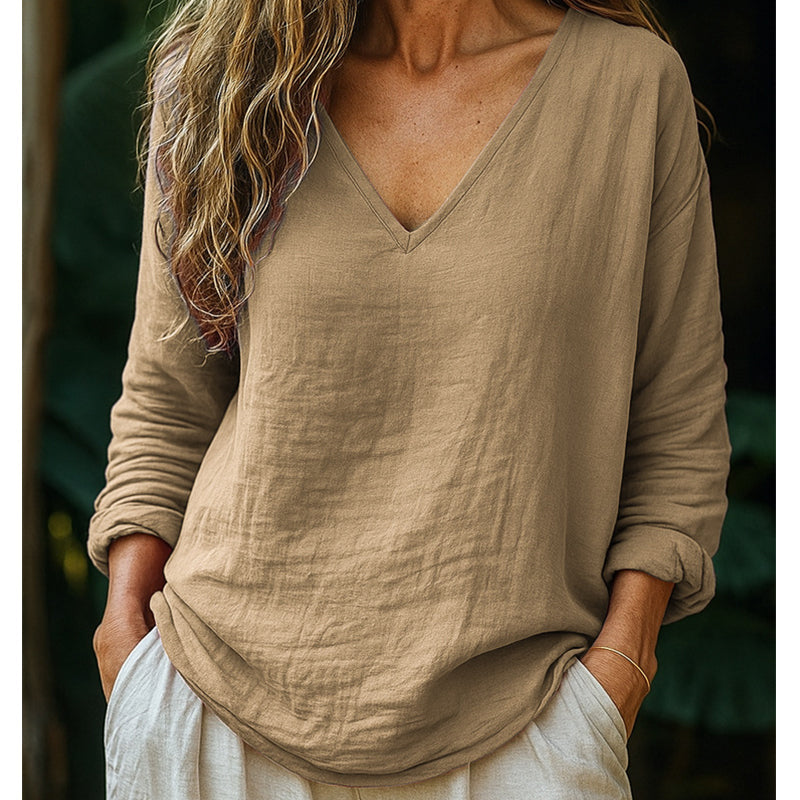 Women's Cotton Linen V-Neck T-Shirt