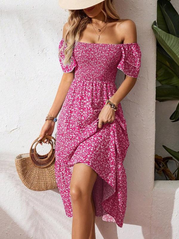 🌈2026 Summer Hot Sale 50% OFF!✨Square Neck Floral Midi Dress – Smocked Bodice, Flowy Tiered Skirt, Romantic 🌸1