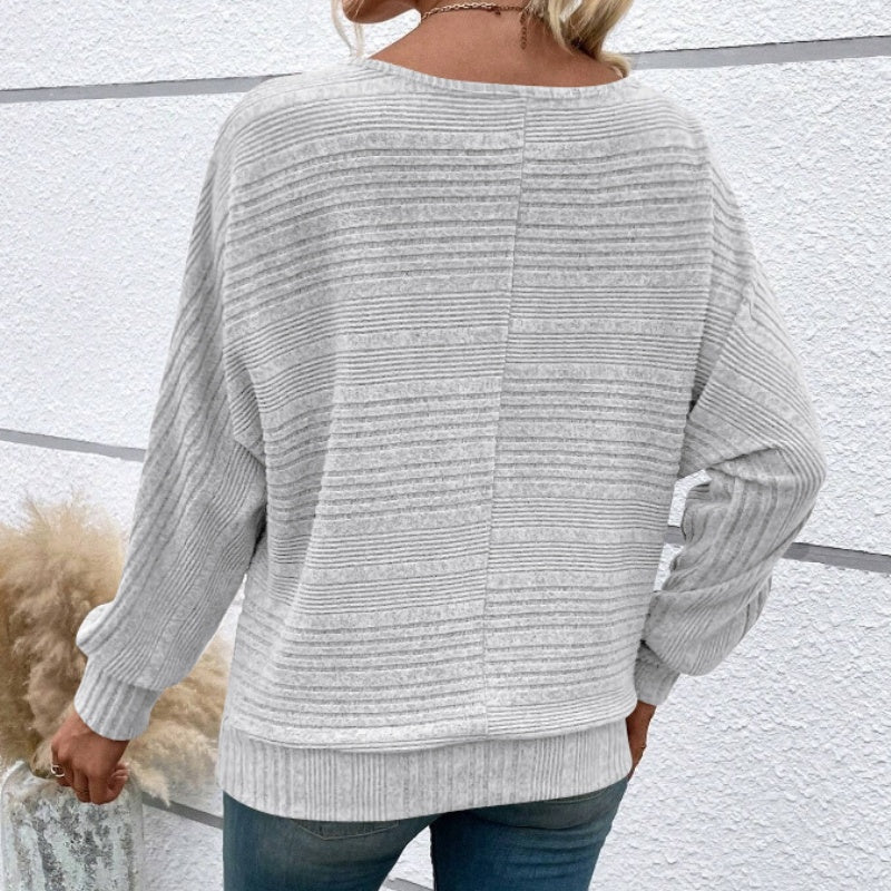 🎁HOT SALE 55% OFF💥Solid Round-Neck Striped Top with Long Sleeves