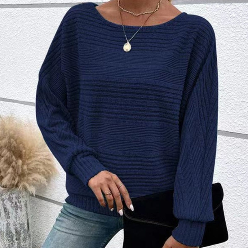 🎁HOT SALE 55% OFF💥Solid Round-Neck Striped Top with Long Sleeves