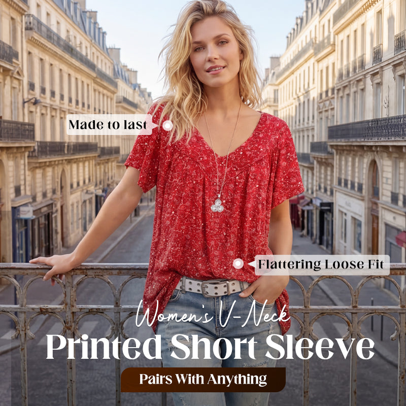 🎉 Last Day Promotion-60% OFF 🍃 Summer V-neck Loose Short sleeve Print Casual Women's T shirt