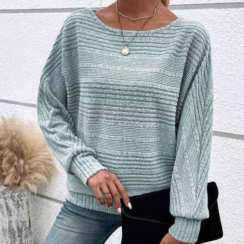 🎁HOT SALE 55% OFF💥Solid Round-Neck Striped Top with Long Sleeves