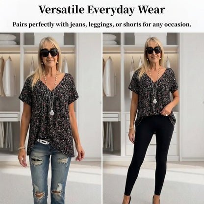 🎉 Last Day Promotion-60% OFF 🍃 Summer V-neck Loose Short sleeve Print Casual Women's T shirt