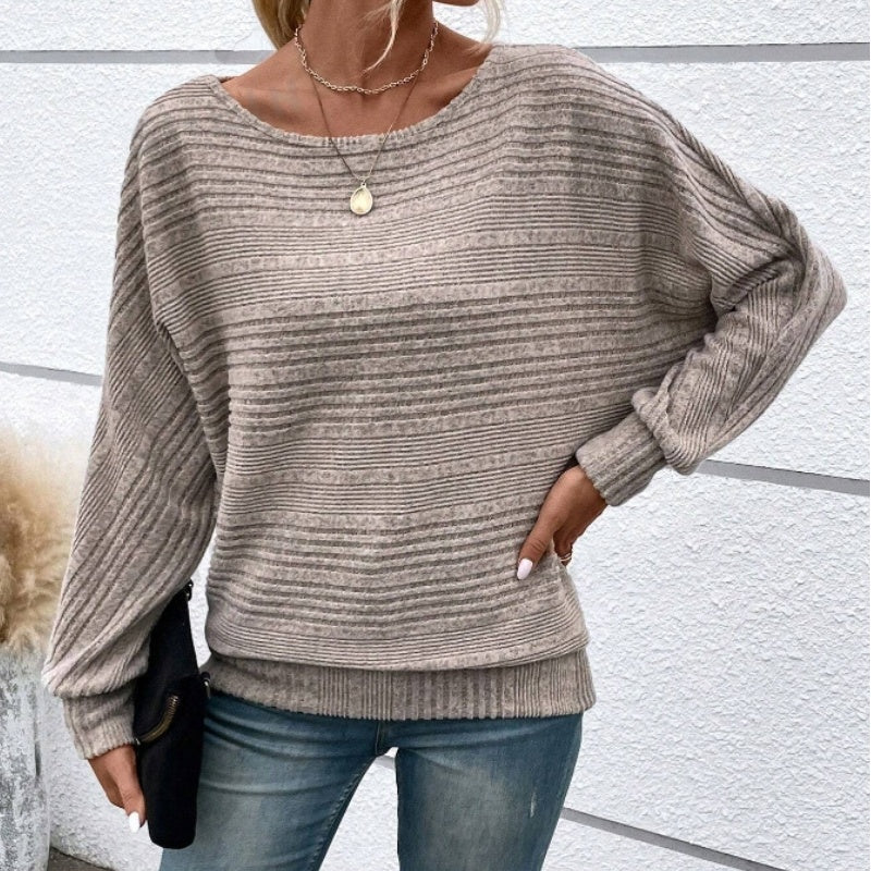 🎁HOT SALE 55% OFF💥Solid Round-Neck Striped Top with Long Sleeves