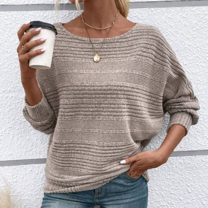 🎁HOT SALE 55% OFF💥Solid Round-Neck Striped Top with Long Sleeves
