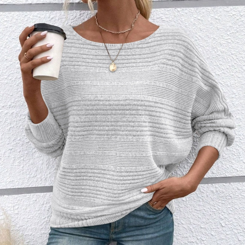 🎁HOT SALE 55% OFF💥Solid Round-Neck Striped Top with Long Sleeves
