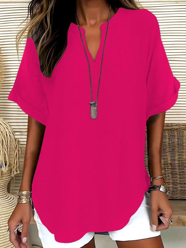🌸Summer Hot Sale 70% OFF👕Fashion Loose Solid Color Short Sleeve Top