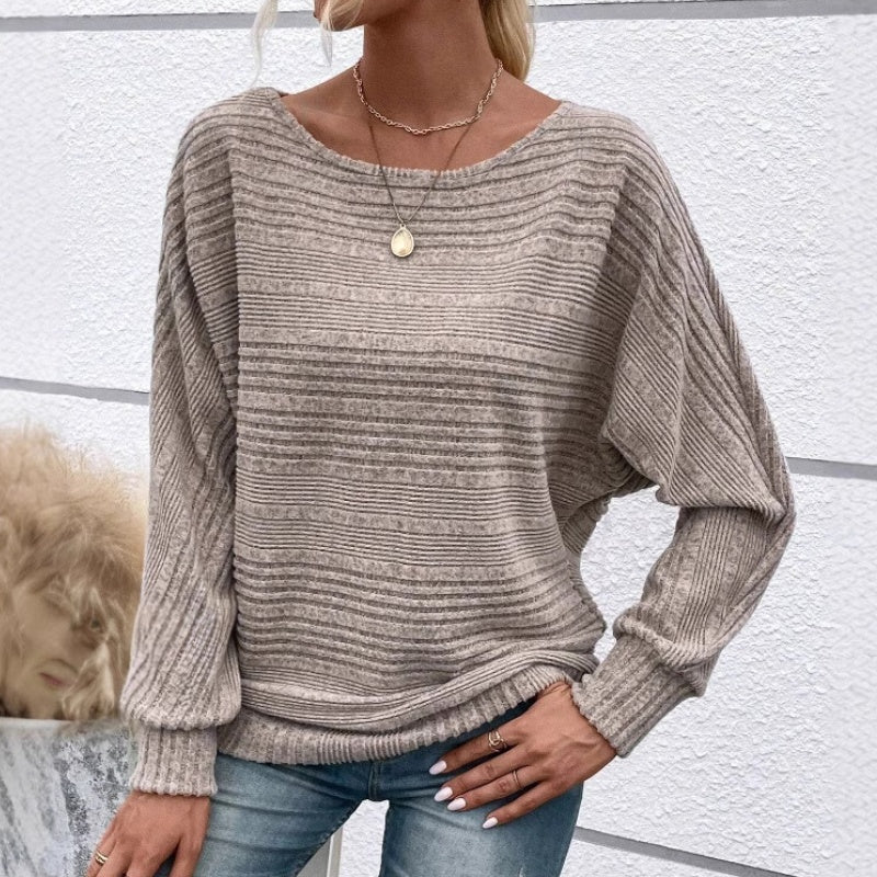 🎁HOT SALE 55% OFF💥Solid Round-Neck Striped Top with Long Sleeves