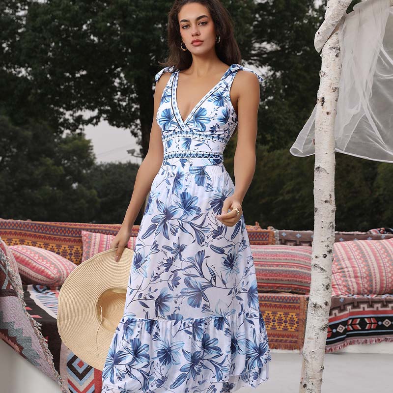 💥 Special Sale 50% OFF💥 V Neck Lace Up Printed One Piece Swimsuit and Skirt