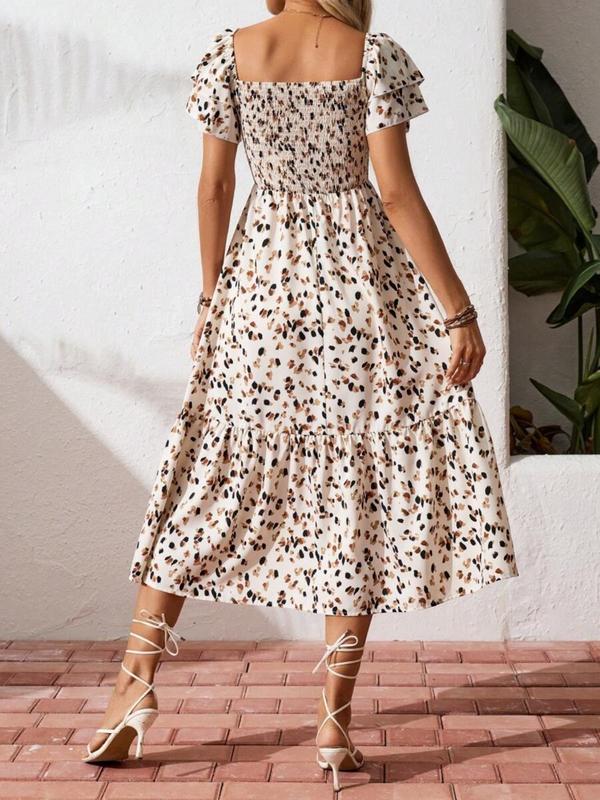 🌈2026 Summer Hot Sale 50% OFF!✨Square Neck Floral Midi Dress – Smocked Bodice, Flowy Tiered Skirt, Romantic 🌸1