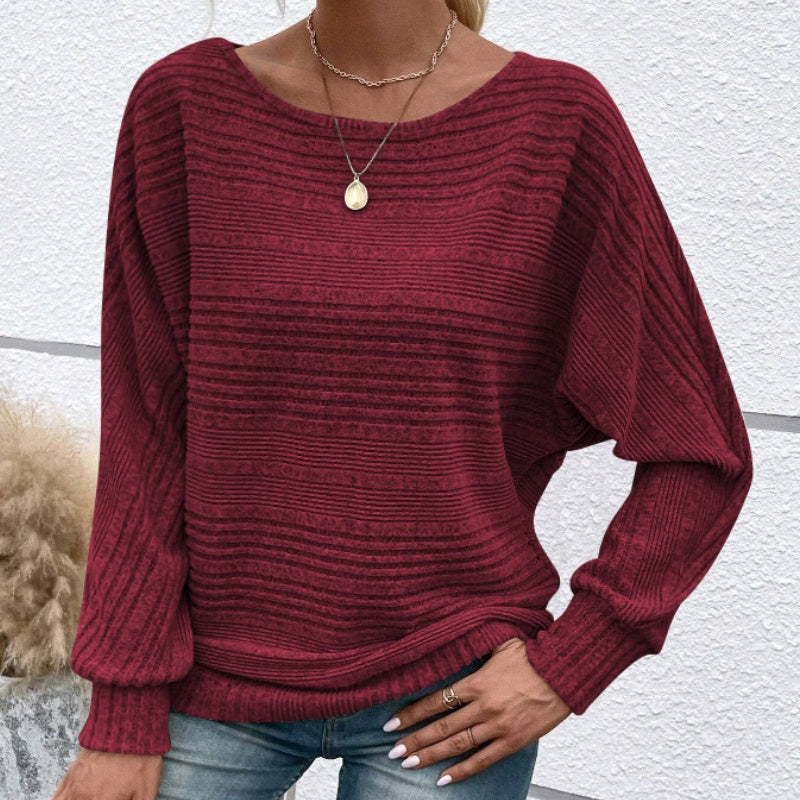 🎁HOT SALE 55% OFF💥Solid Round-Neck Striped Top with Long Sleeves