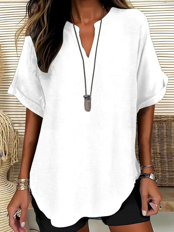 🌸Summer Hot Sale 70% OFF👕Fashion Loose Solid Color Short Sleeve Top