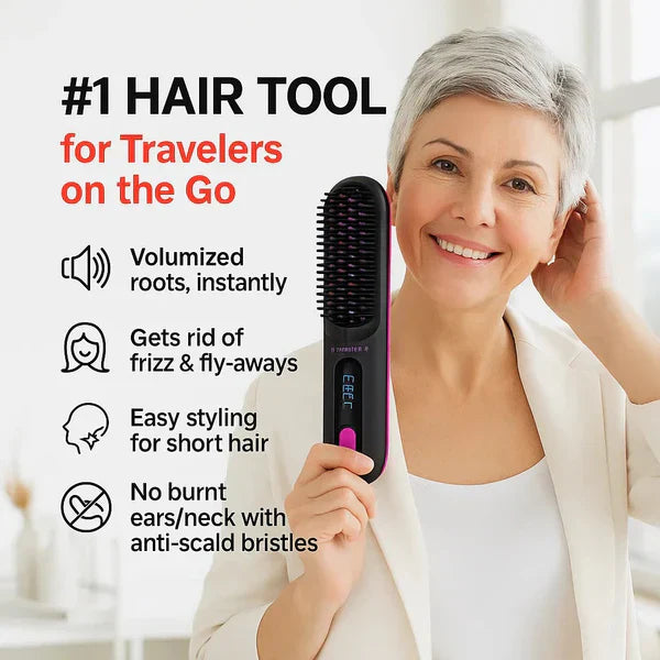 🏆2026 Hot Sale 50% OFF💁‍♀️Wireless Ceramic Heating Hair Straightening Hairbrush