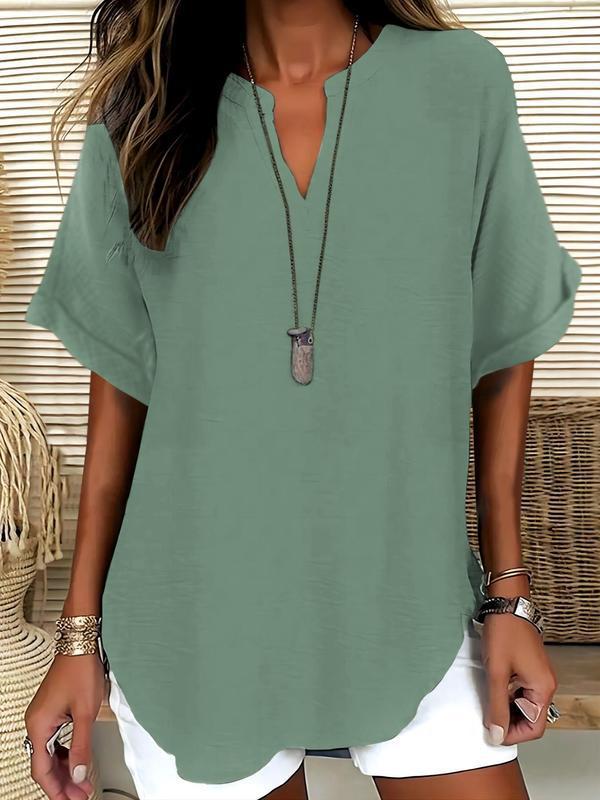 🌸Summer Hot Sale 70% OFF👕Fashion Loose Solid Color Short Sleeve Top