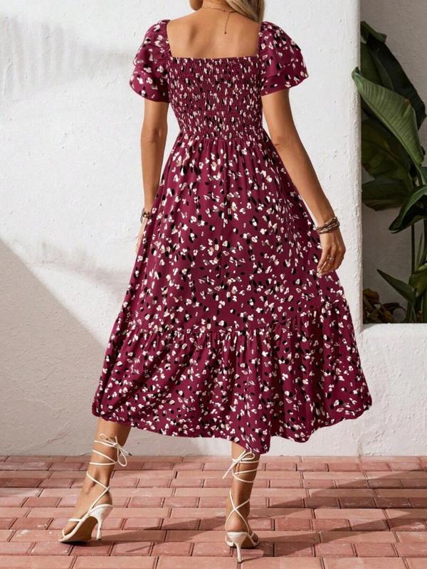 🌈2026 Summer Hot Sale 50% OFF!✨Square Neck Floral Midi Dress – Smocked Bodice, Flowy Tiered Skirt, Romantic 🌸1