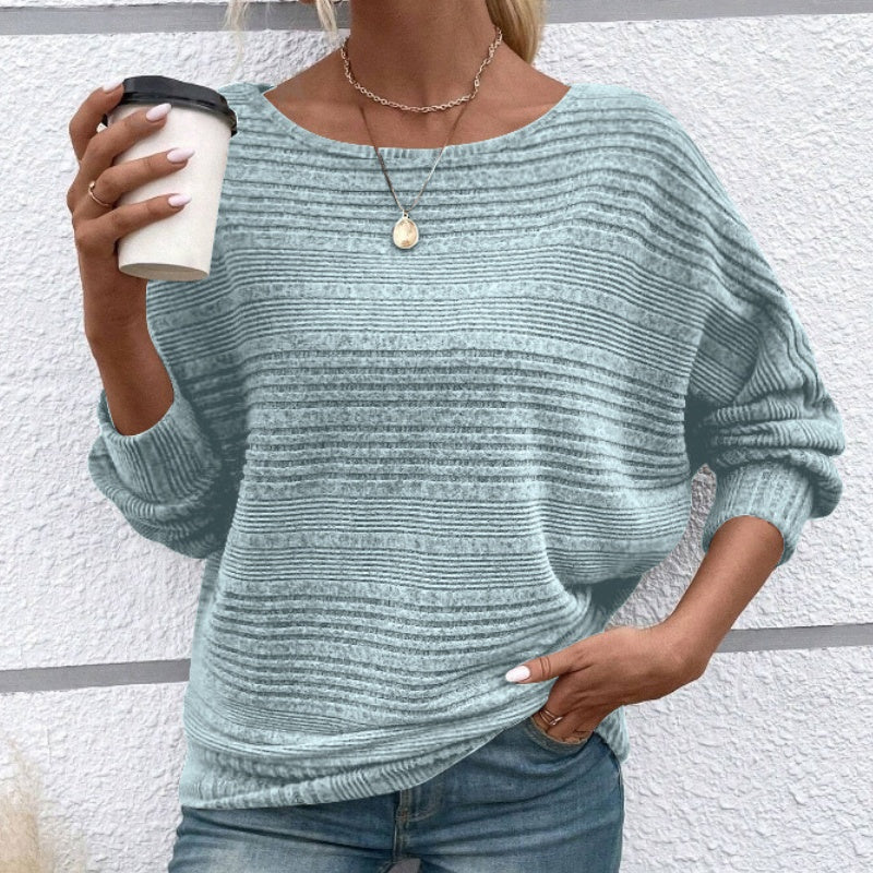 🎁HOT SALE 55% OFF💥Solid Round-Neck Striped Top with Long Sleeves