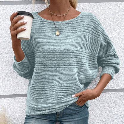 🎁HOT SALE 55% OFF💥Solid Round-Neck Striped Top with Long Sleeves