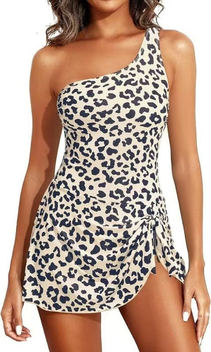 ⛱️Last Day Sale 49% OFF🔥Women One Piece Swim Dress One Shoulder Swimsuit With Skirt