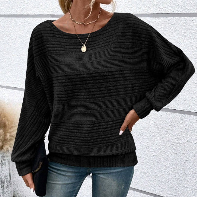 🎁HOT SALE 55% OFF💥Solid Round-Neck Striped Top with Long Sleeves