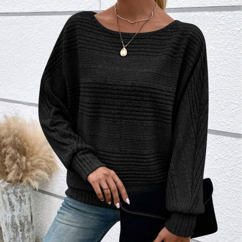🎁HOT SALE 55% OFF💥Solid Round-Neck Striped Top with Long Sleeves
