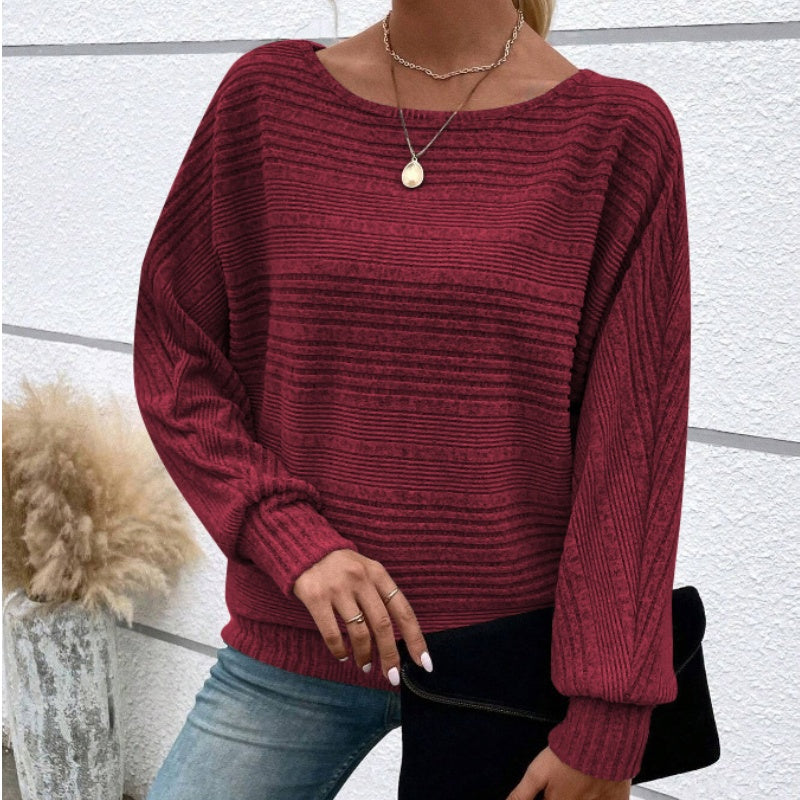 🎁HOT SALE 55% OFF💥Solid Round-Neck Striped Top with Long Sleeves