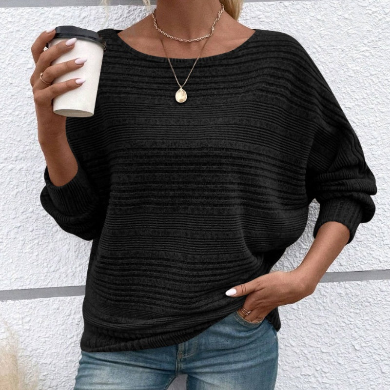 🎁HOT SALE 55% OFF💥Solid Round-Neck Striped Top with Long Sleeves