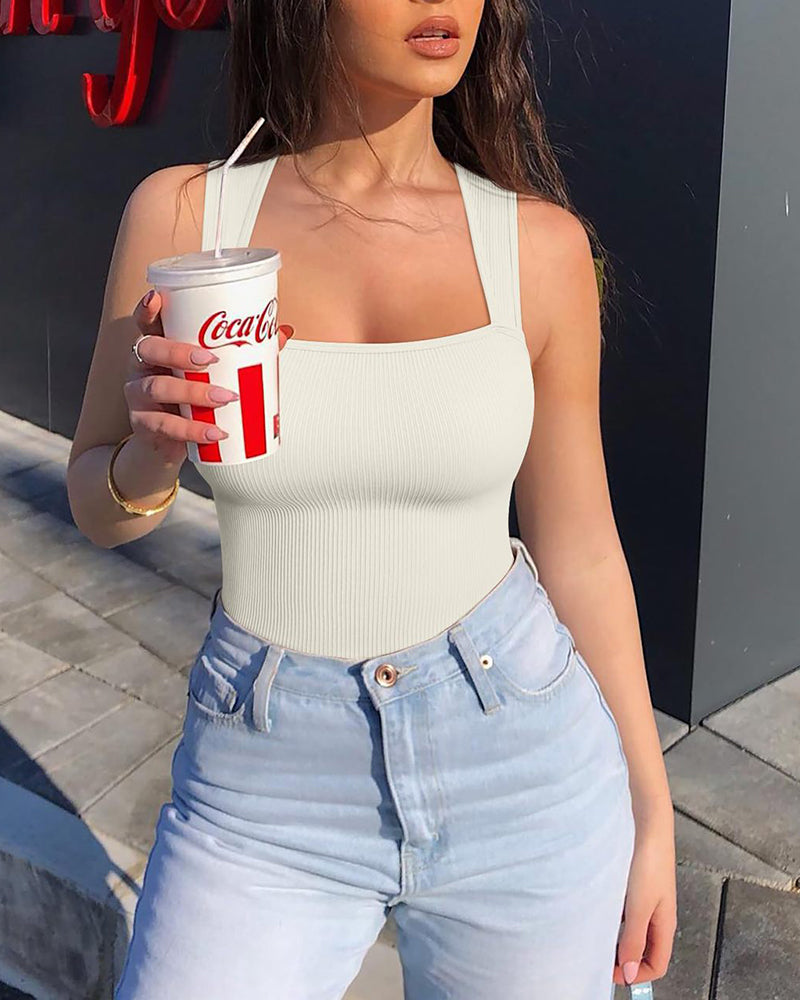 Hot Sale 60% off 🩱Sexy Square Neck Sleeveless Tummy Control Tank Tops Bodysuits