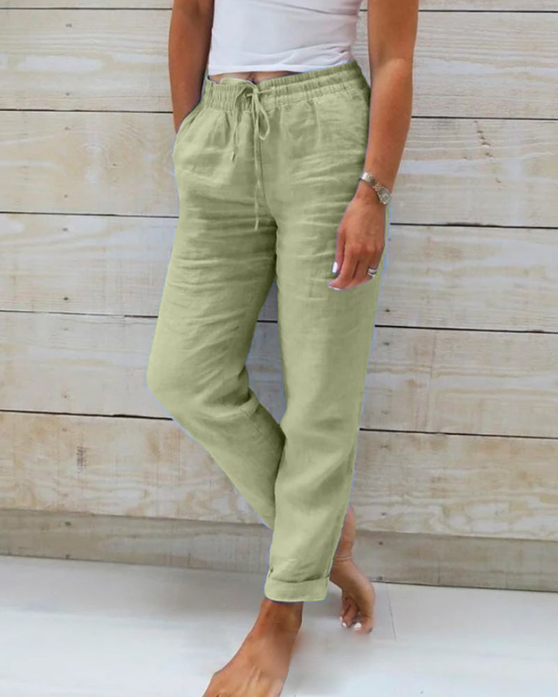 🌸LAST DAY 49% OFF!🌸Women's  Elastic Waist Cotton Linen Casual Pants