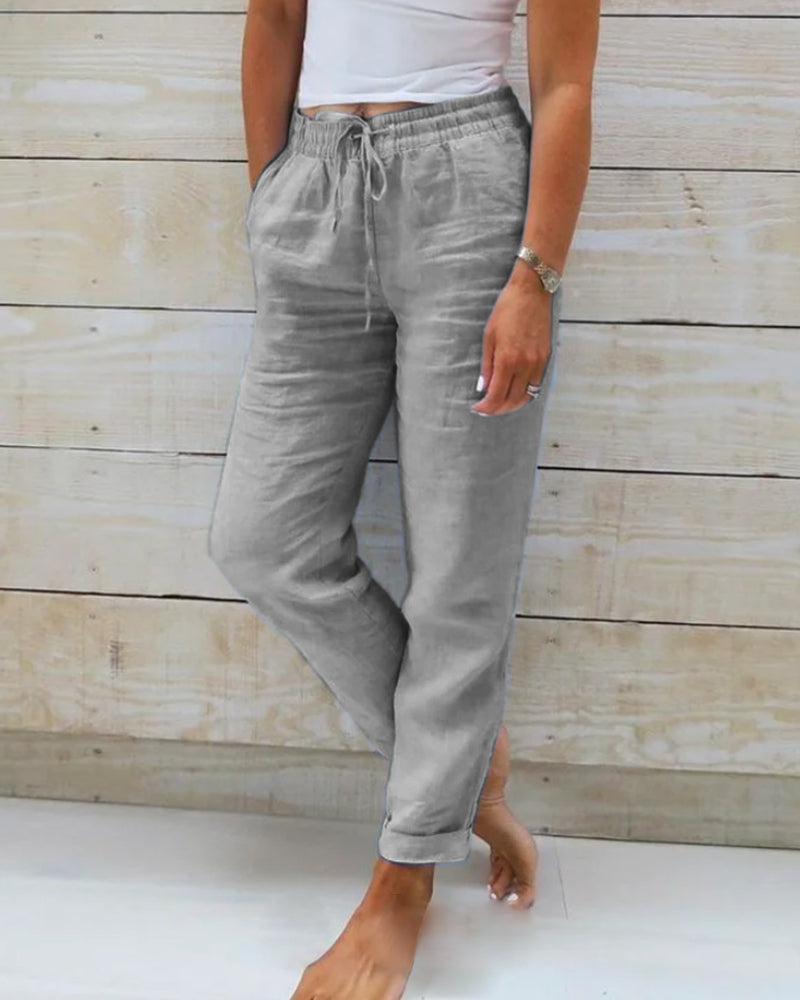 🌸LAST DAY 49% OFF!🌸Women's  Elastic Waist Cotton Linen Casual Pants