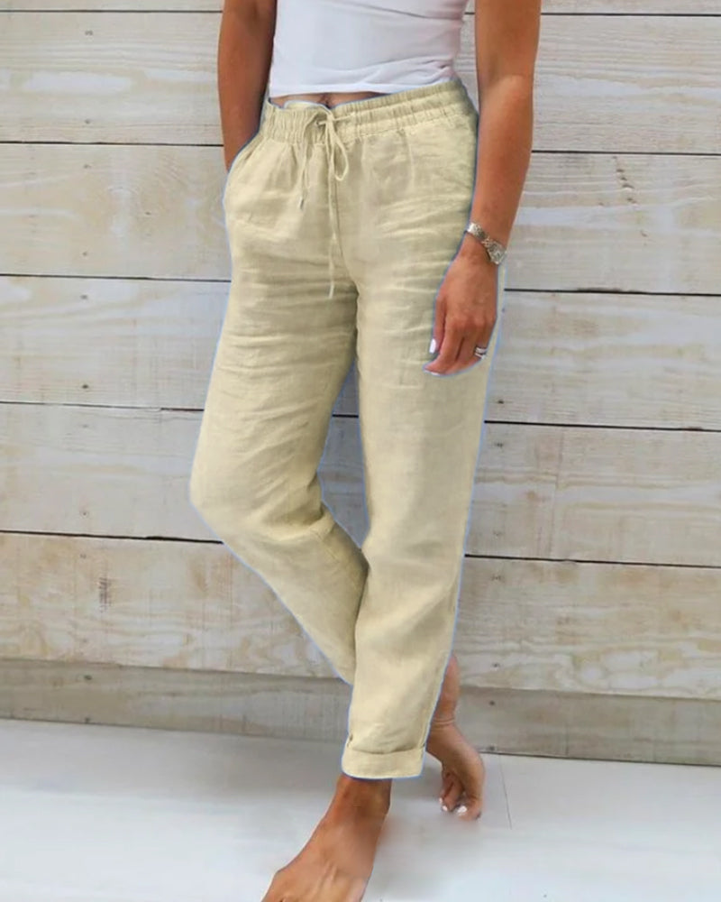 🌸LAST DAY 49% OFF!🌸Women's  Elastic Waist Cotton Linen Casual Pants