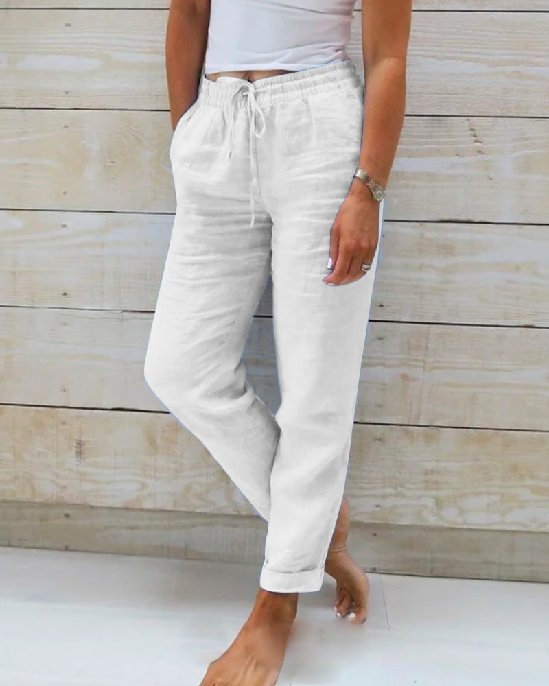 🌸LAST DAY 49% OFF!🌸Women's  Elastic Waist Cotton Linen Casual Pants