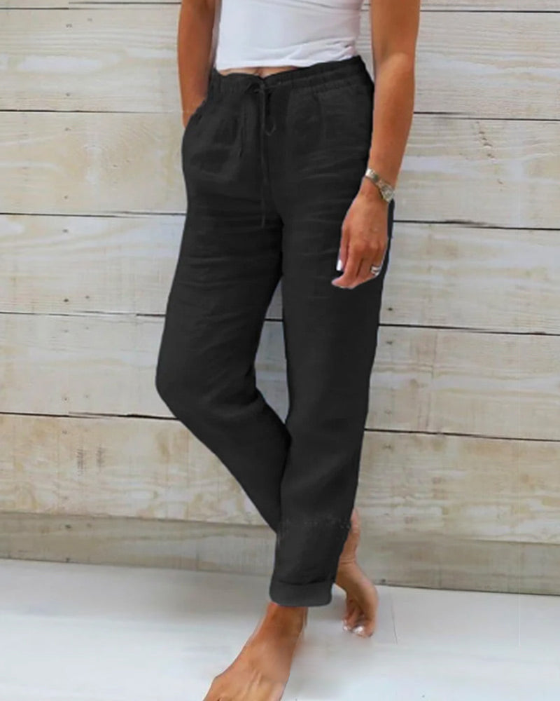 🌸LAST DAY 49% OFF!🌸Women's  Elastic Waist Cotton Linen Casual Pants
