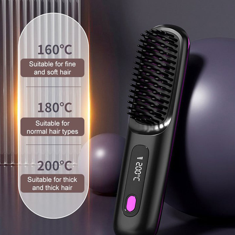 🏆2026 Hot Sale 50% OFF💁‍♀️Wireless Ceramic Heating Hair Straightening Hairbrush