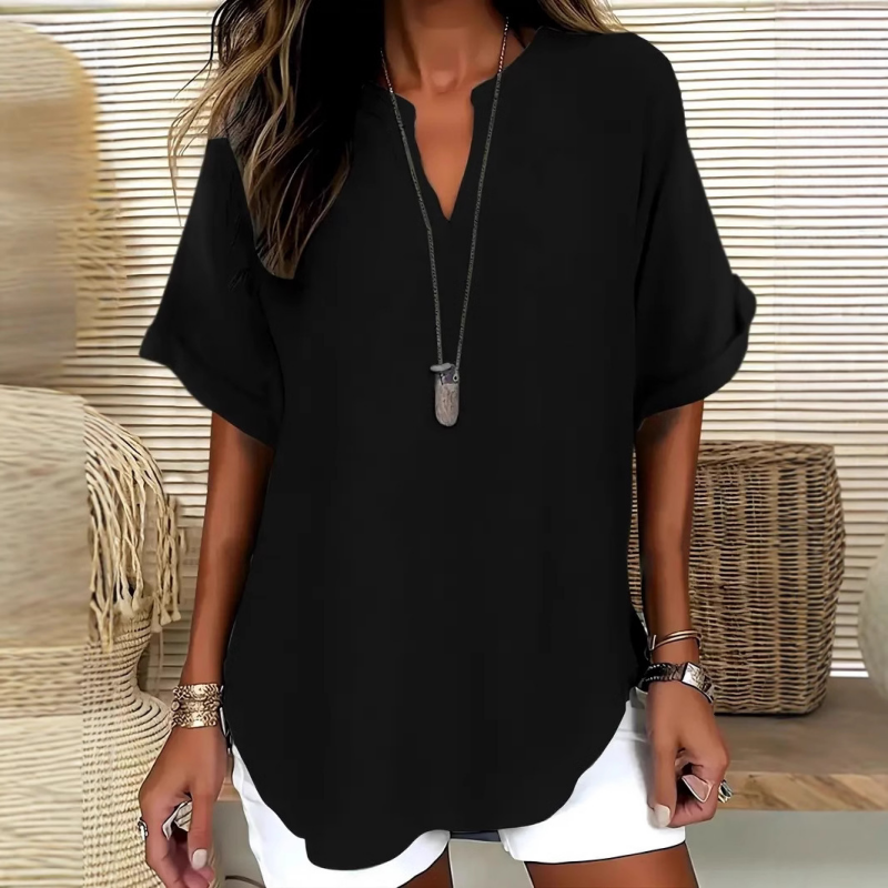 🌸Summer Hot Sale 70% OFF👕Fashion Loose Solid Color Short Sleeve Top