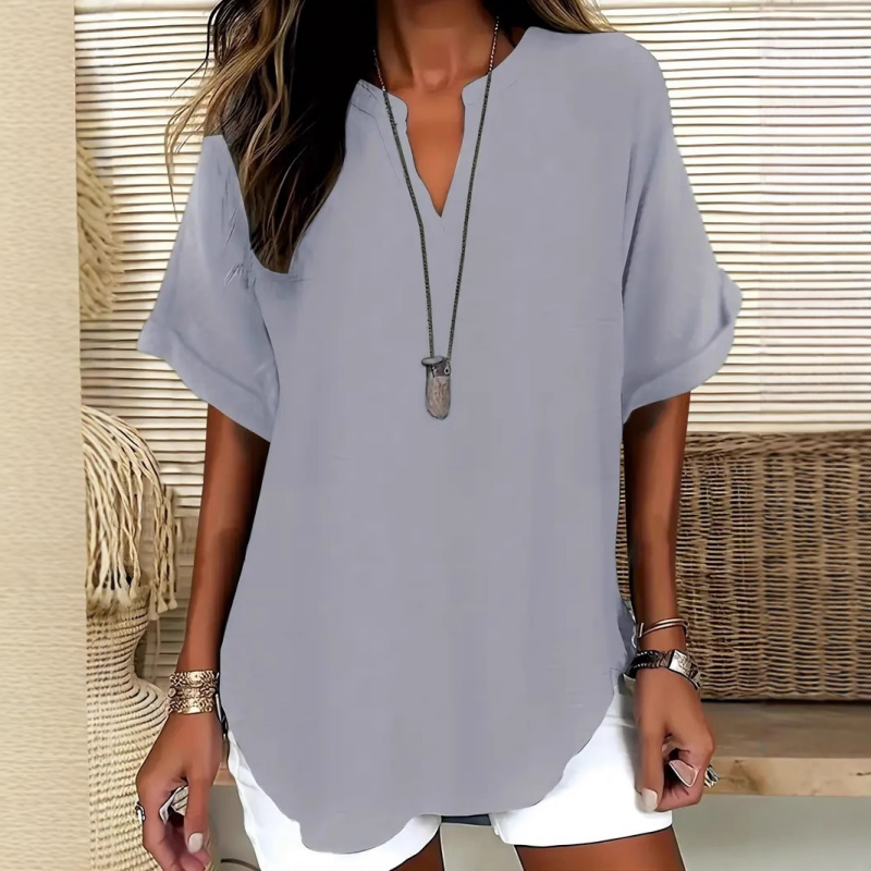 🌸Summer Hot Sale 70% OFF👕Fashion Loose Solid Color Short Sleeve Top