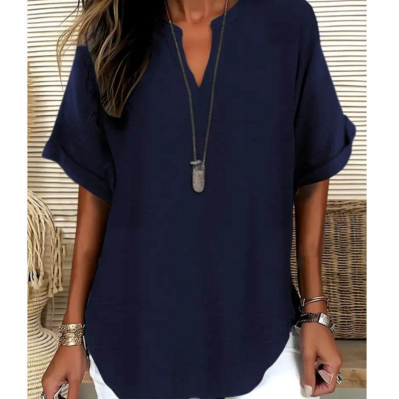 🌸Summer Hot Sale 70% OFF👕Fashion Loose Solid Color Short Sleeve Top