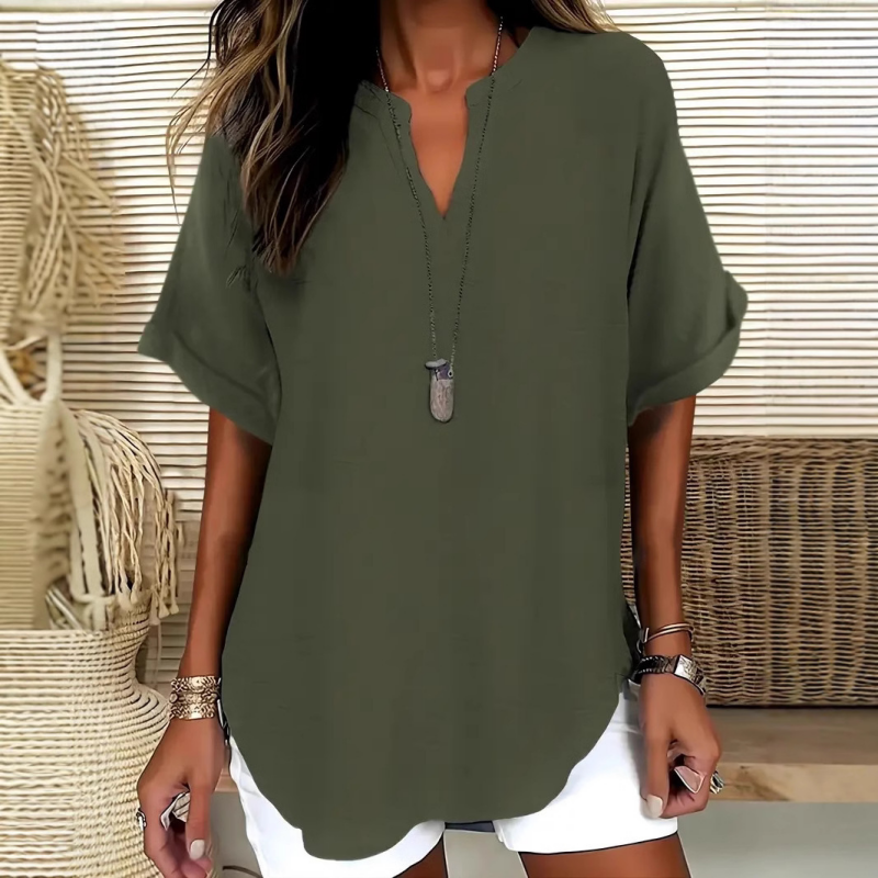 🌸Summer Hot Sale 70% OFF👕Fashion Loose Solid Color Short Sleeve Top