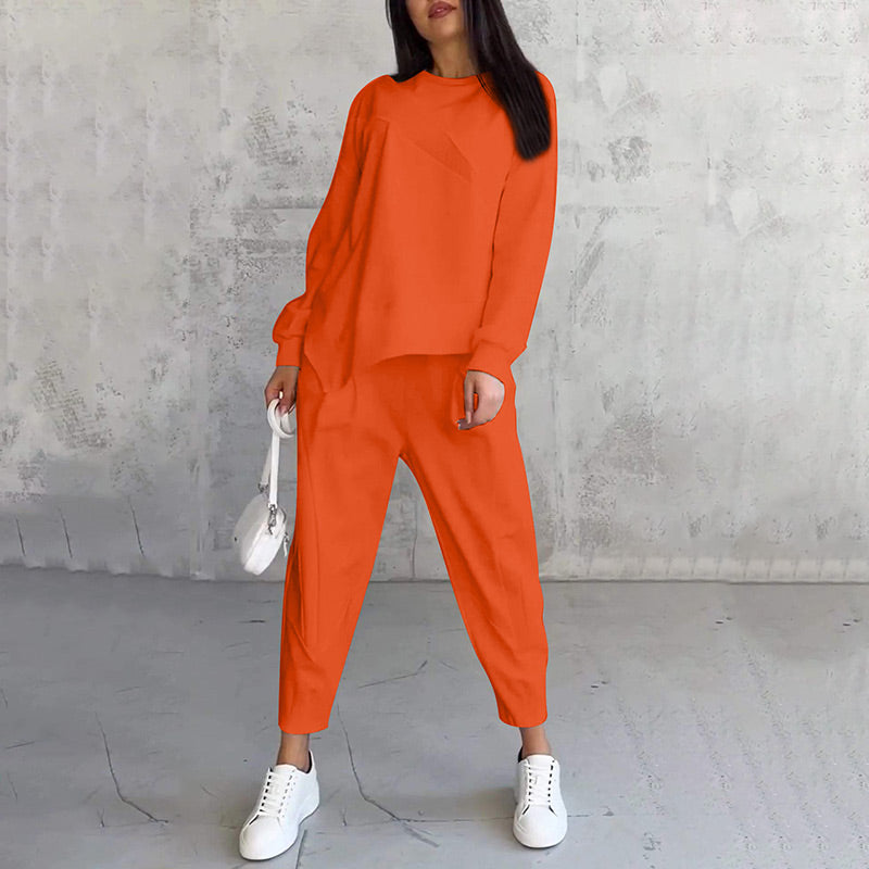 ⏰Limited Time Offer 50% OFF🧡Women Long-Sleeve Irregular Hem Sweatshirts & Pants Set
