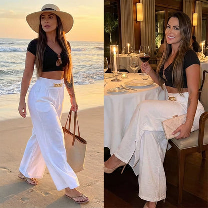 👖 60% OFF! 💃 Women's trousers – High waist, wide leg, with belt accent & versatile look ✨