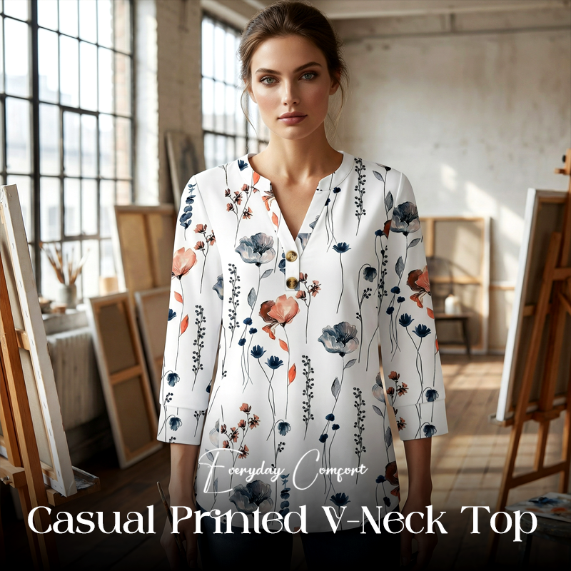 🌸Spring Sale 60% OFF👕Casual Printed V-Neck Top for Women