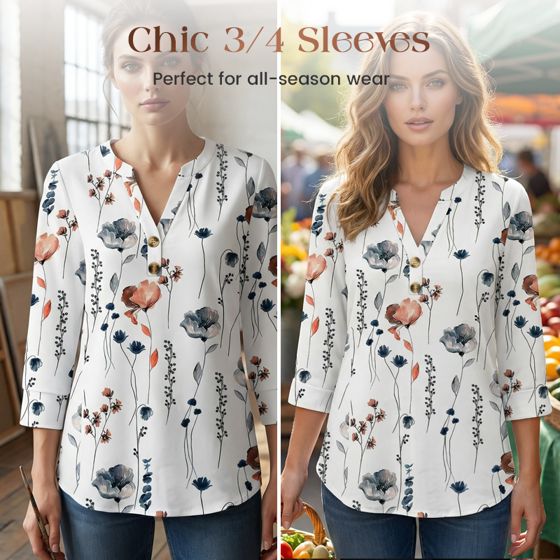 🌸Spring Sale 60% OFF👕Casual Printed V-Neck Top for Women