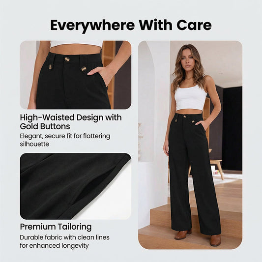 High-Waist Straight-Leg Pants with Button Detail