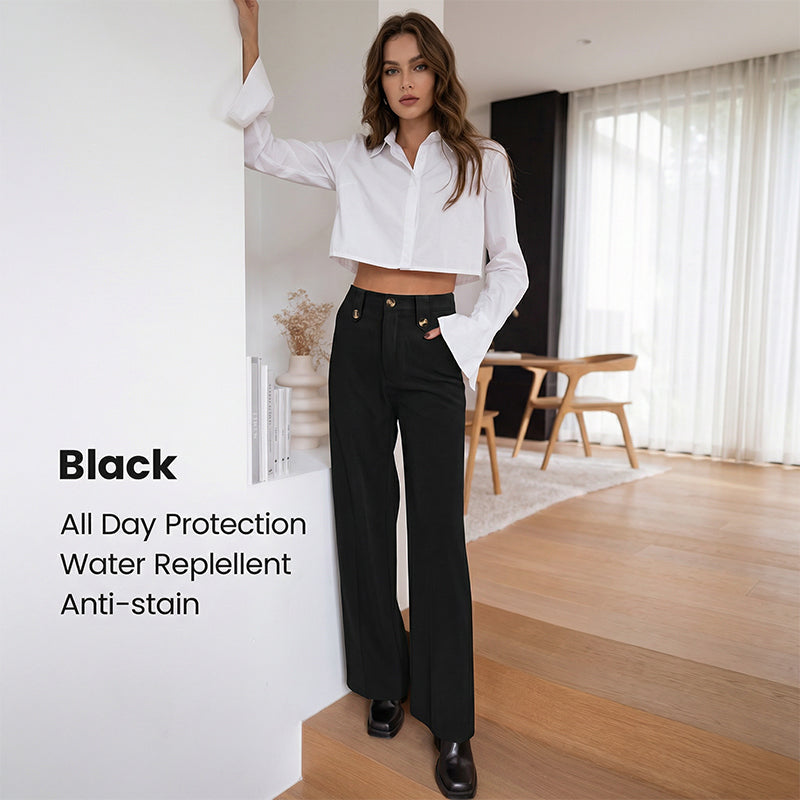 High-Waist Straight-Leg Pants with Button Detail