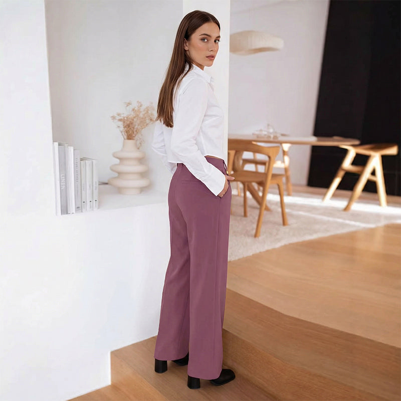 High-Waist Straight-Leg Pants with Button Detail