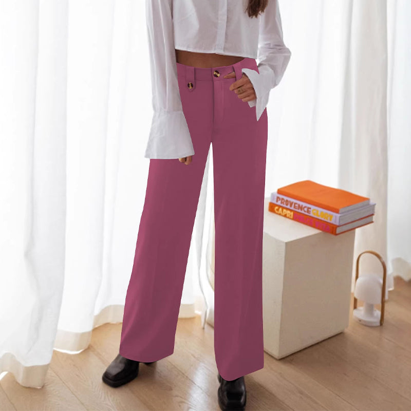 High-Waist Straight-Leg Pants with Button Detail