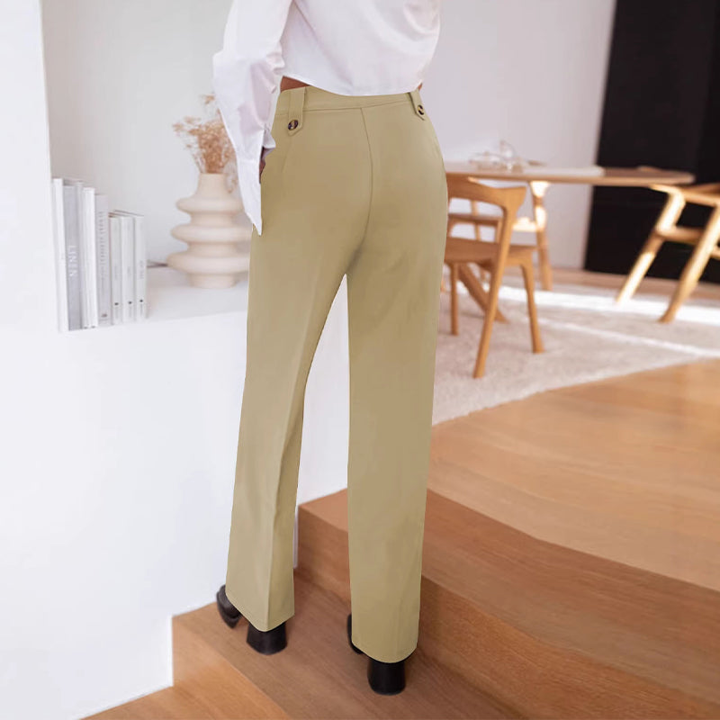 High-Waist Straight-Leg Pants with Button Detail