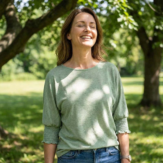 ⏳ Limited Time 50% Off!💐Women's Round Neck Smocked Cuff Dolman Sleeve Top