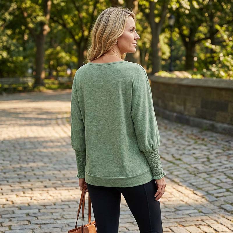 ⏳ Limited Time 50% Off!💐Women's Round Neck Smocked Cuff Dolman Sleeve Top