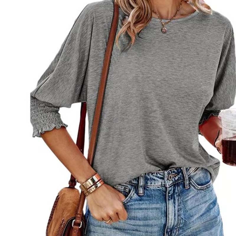 ⏳ Limited Time 50% Off!💐Women's Round Neck Smocked Cuff Dolman Sleeve Top