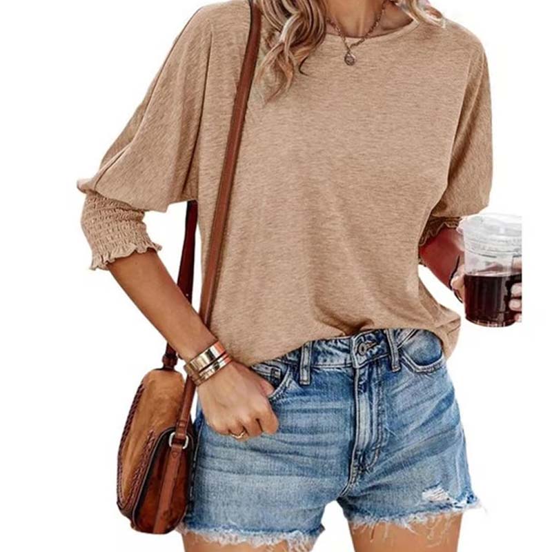 ⏳ Limited Time 50% Off!💐Women's Round Neck Smocked Cuff Dolman Sleeve Top